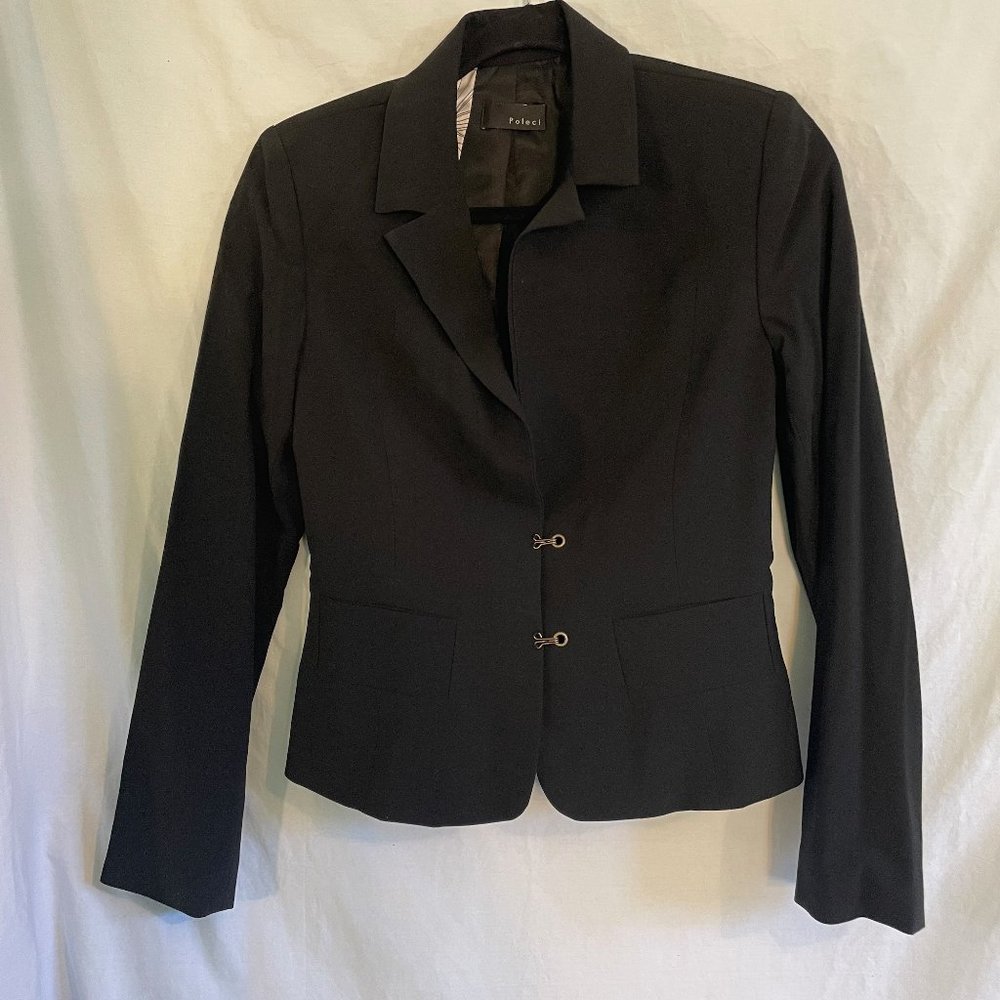 POLECI Women's Black Blazer Jacket Size S lined Eyelet Closure.